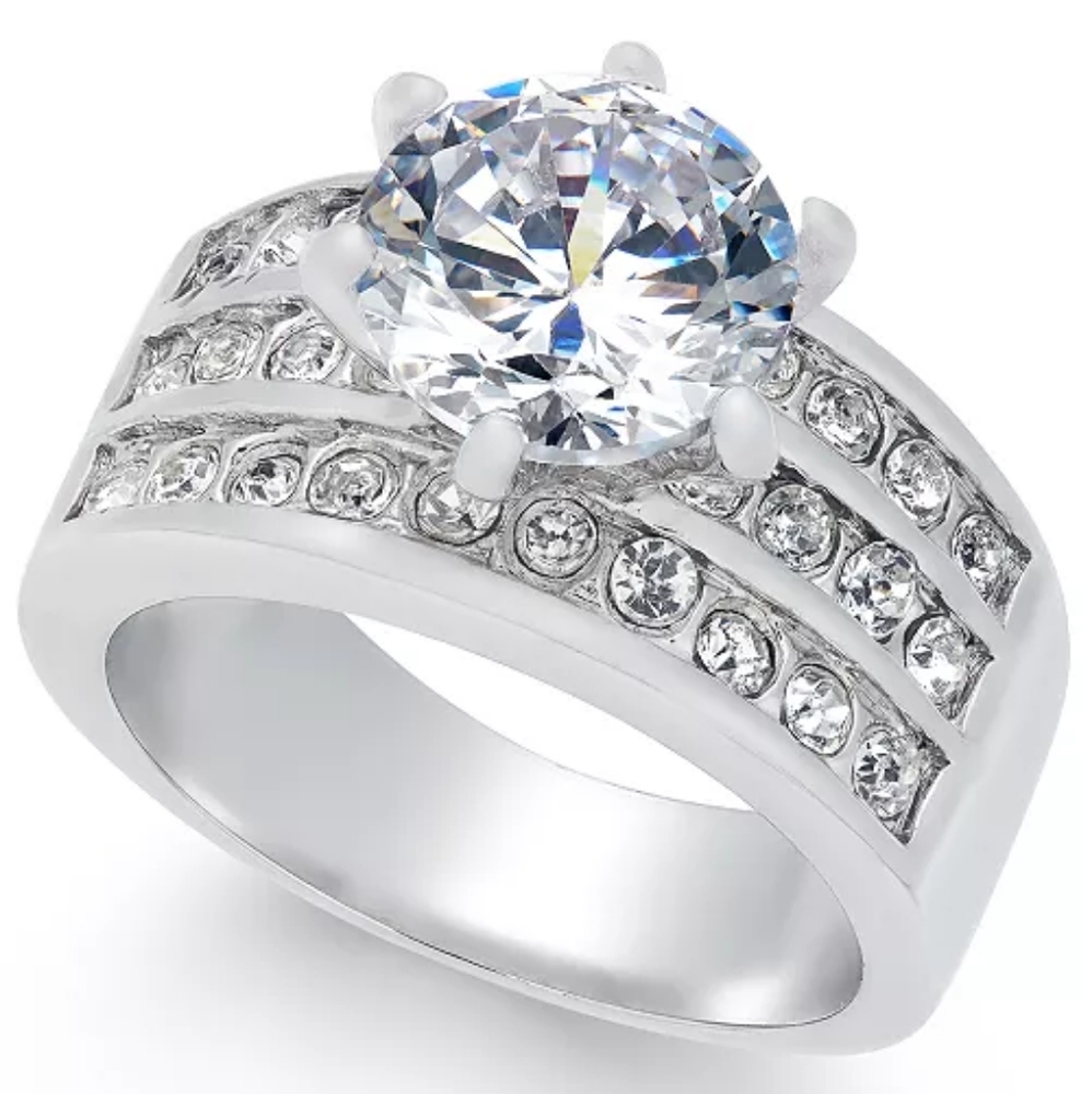 Crystal Triple-Row Ring in Fine Silver Plate